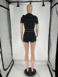 Zipper Short Sleeve Hooded Casual Two Piece Set QXLB-10130