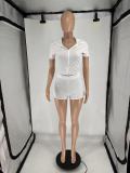 Zipper Short Sleeve Hooded Casual Two Piece Set QXLB-10130