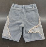 Star Tassl Raw Edge Loose Straight Denim Shorts GSMJ-6994
