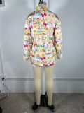 Print Long Sleeve Shirt Two Piece Short Set TE-4732