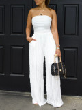 Solid Color Wrap Chest Wide Leg Jumpsuit AIL-312