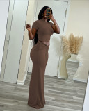 Solid Color Short Sleeve Tops Wide Leg Pants Suit QXLB-10129