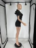 Zipper Short Sleeve Hooded Casual Two Piece Set QXLB-10130