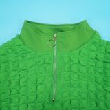 Plus Size Zipper Solid Color Short Sleeve Midi Dress NNWF-8070