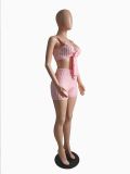 Solid Color Sexy Knits Sling Two Piece Shorts Set GCNF-0232