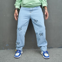 Men's Vintage Butterfly Embroidery Casual Loose Jeans GBBF-174
