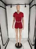 Zipper Short Sleeve Hooded Casual Two Piece Set QXLB-10130