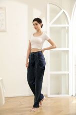 Irregular Hollow Out Hot Drill Jeans YMEF-52095