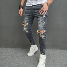 Men's Knee Holes Stretch Casual Pencil Jeans GBBF-1201