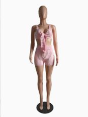 Solid Color Sexy Knits Sling Two Piece Shorts Set GCNF-0232