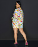 Print Long Sleeve Shirt Two Piece Short Set TE-4732