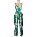Sexy Print Sling Tank Tops Tassel Pants Suit AIL-310