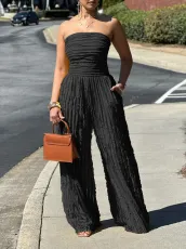 Solid Color Wrap Chest Wide Leg Jumpsuit AIL-312