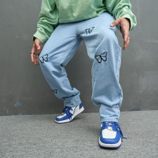 Men's Vintage Butterfly Embroidery Casual Loose Jeans GBBF-174
