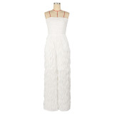 Solid Color Wrap Chest Wide Leg Jumpsuit AIL-312