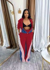 Color Block Zipper Sport Two Piece Pants Set TE-4736
