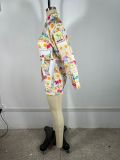 Print Long Sleeve Shirt Two Piece Short Set TE-4732