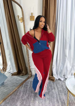 Color Block Zipper Sport Two Piece Pants Set TE-4736