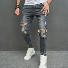 Men's Knee Holes Stretch Casual Pencil Jeans GBBF-1201