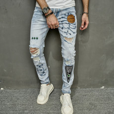 Men's Embroidery Hole Pencil Jeans GBBF-3008