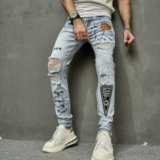 Men's Embroidery Hole Pencil Jeans GBBF-3008