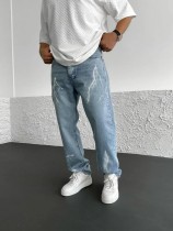 Men's Printed Solid Color Loose Wide Leg Jeans GBBF-1132