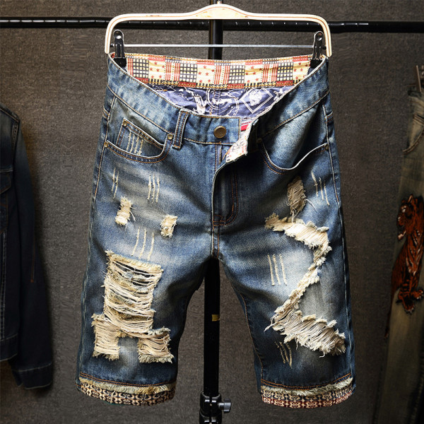 Men's Holes Embroider Denim Short  GBBF-780
