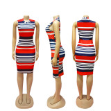 Stripe Print Sleeveless Midi Dress SFY-668