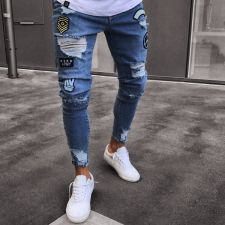 Men's Holes Zipper Slim Jeans GBBF-1890