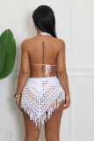 Crochet Hollow Out Tube Top Tassel Skirt Suit YMEF-53035