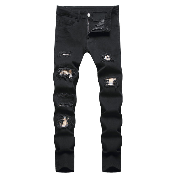 Men's Fashion Holes Solid Color Tight Jeans GBBF-702