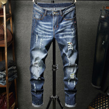 Men's Holes Embroidered Straight Leg Jeans GBBF-TY686