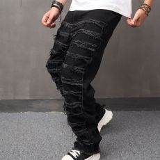 Men's Solid Color Loose Tassel Jeans GBBF-705