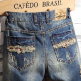 Men's Holes Embroider Denim Short  GBBF-780