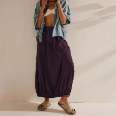 Solid Color Patchwork Drawstring Long Skirts BS-1406