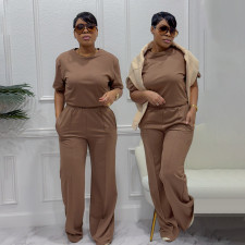 Solid Color Short Sleeve Loose Two Piece Pants Set SFY-658