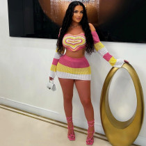 Hollow Out Knits Tops And Skirt 2 Piece Set MDF-5509