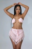 Crochet Hollow Out Tube Top Tassel Skirt Suit YMEF-53035