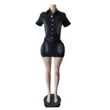 Fashion Denim Short Sleeve Mini Dress MEM-88635
