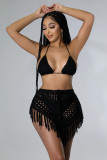 Crochet Hollow Out Tube Top Tassel Skirt Suit YMEF-53035