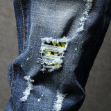 Men's Holes Embroidered Straight Leg Jeans GBBF-TY686