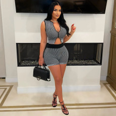 Knits Sleeveless Tops Shorts 2 Piece Set MDF-5514