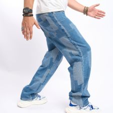 Men's Color Block Loose Wide Leg Jeans GBBF-721