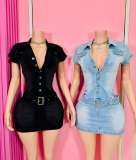 Fashion Denim Short Sleeve Mini Dress MEM-88635