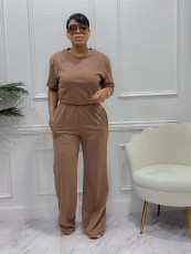 Solid Color Short Sleeve Loose Two Piece Pants Set SFY-658