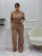 Solid Color Short Sleeve Loose Two Piece Pants Set SFY-658