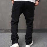 Men's Solid Color Loose Tassel Jeans GBBF-705