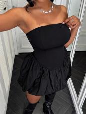 Solid Color Patchwork Tube Top Dress BS-1407
