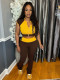Short Sleeve Color Block Micro Pants Suit CH-25019
