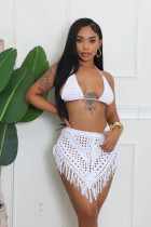 Crochet Hollow Out Tube Top Tassel Skirt Suit YMEF-53035